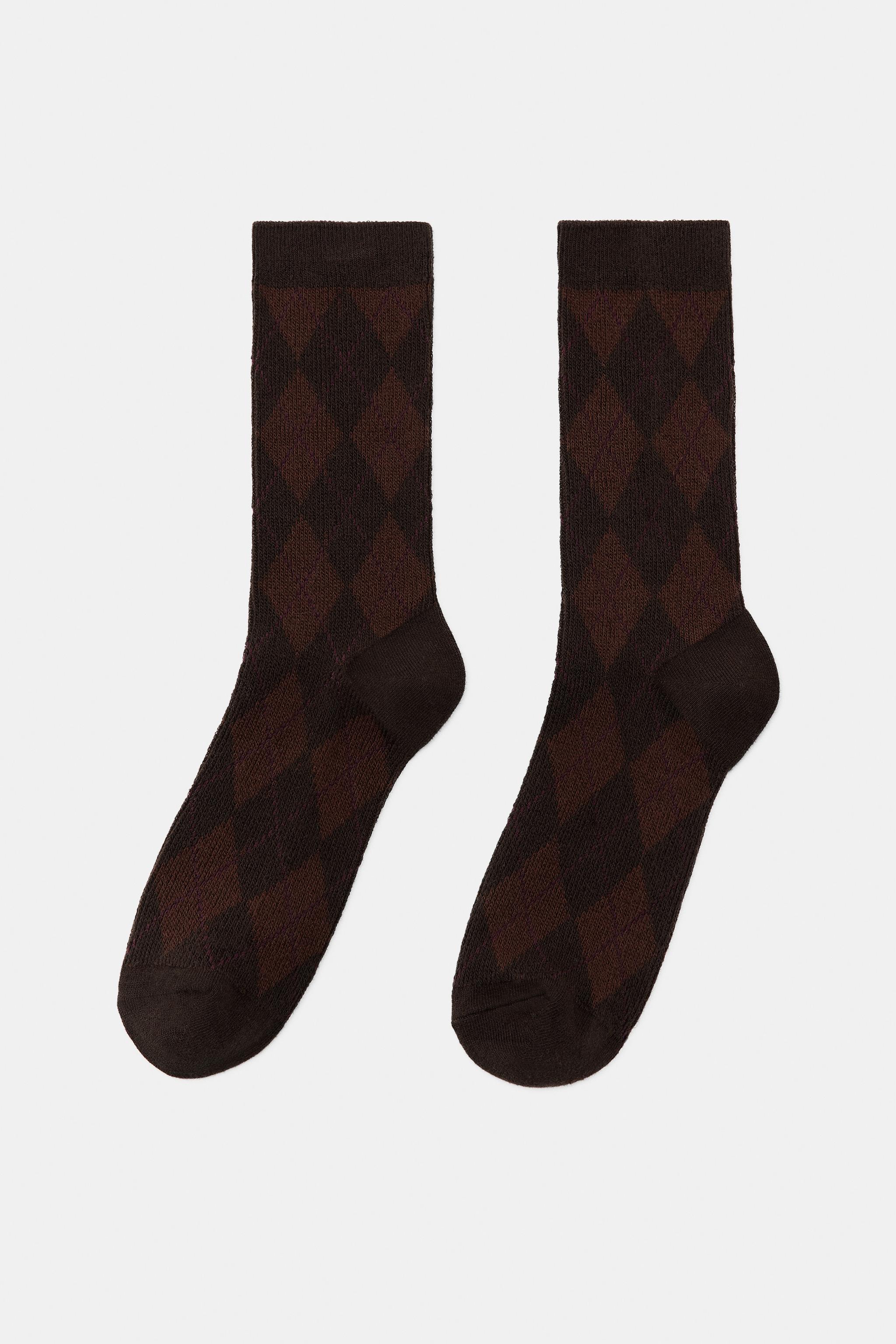 Diamond-Pattern Cotton Socks