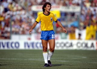 Zico in action for Brazil against Italy at the 1982 World Cup.