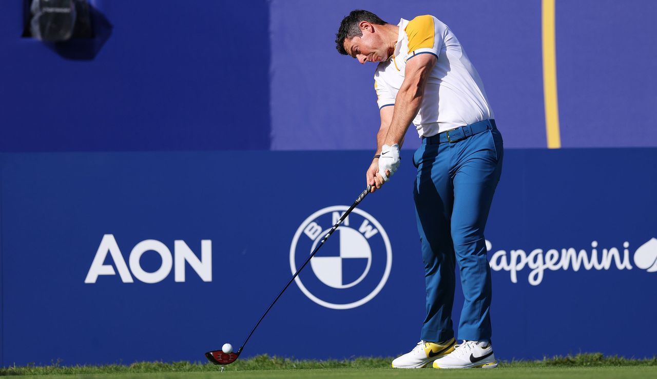 Rory McIlroy hits a tee shot at the Ryder Cup