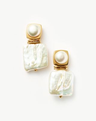 Square Pearl Statement Stud Earrings | 18ct Gold Plated/pearl