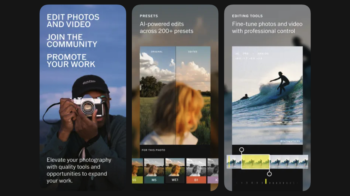 Marketing images of the VSCO app