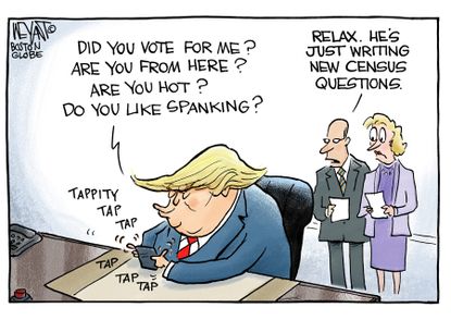 Political cartoon U.S. Trump Stormy Daniels affair allegations citizenship census question