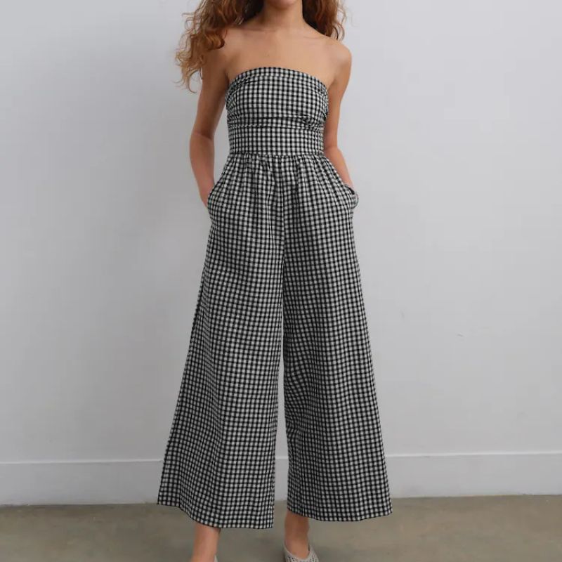 Next , Mono Gingham Bandeau Seersucker Jumpsuit