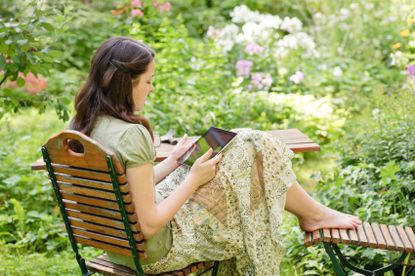Woman Using A Tablet In The Garden
