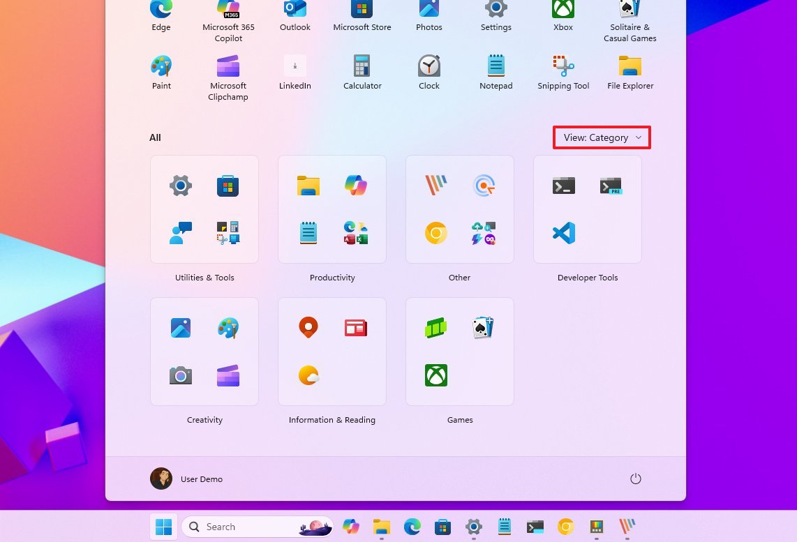 Start menu All Category