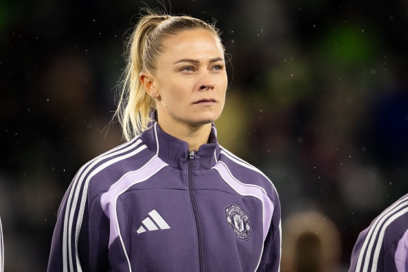 WOLFSBURG, GERMANY - NOVEMBER 19: Fridolina Rolfo of Manchester United Women prior to the UEFA Women's Champions League 2025/26 league phase match between VfL Wolfsburg and Manchester United Women at Volkswagen Arena on November 19, 2025 in Wolfsburg, Germany. 