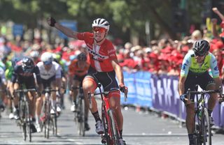 Mads Pedersen (Trek-Segafredo) celebrates his win at the Herald Sun Tour