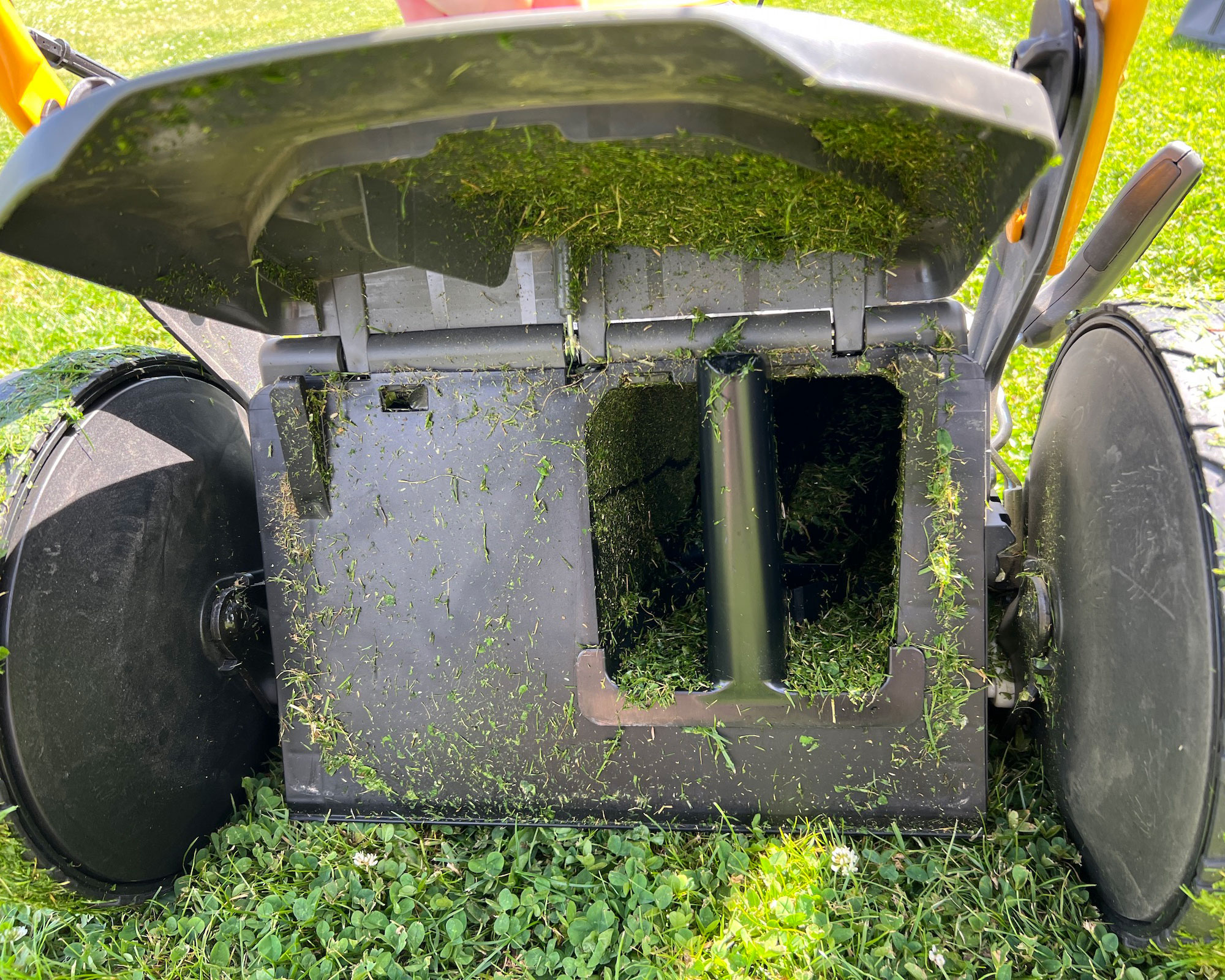 rear of a petrol mower