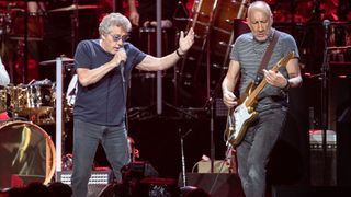 Roger Daltrey (left) and Pete Townshend perform at the Toyota Center on the second leg of their Moving On! tour on September 25, 2019 in Houston, Texas