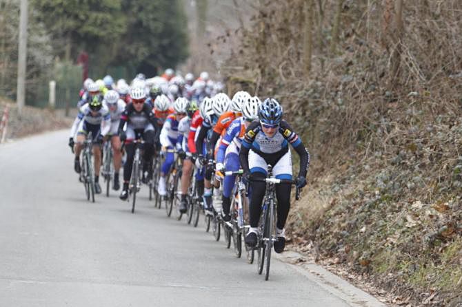 Trofeo Binda winner, Elisa Longo Borghini (Hitec Products) leads at the 2013 Tour of Flanders