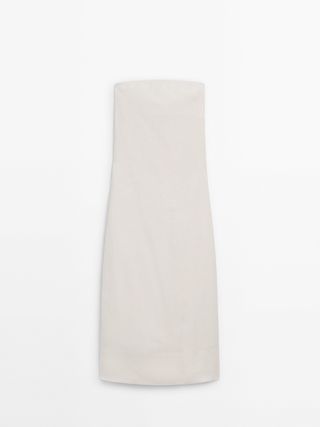 100% Linen Strapless Midi Dress