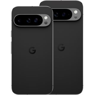 Google Pixel 9 Pro and Pro XL in Obsidian seen from back showing camera bar