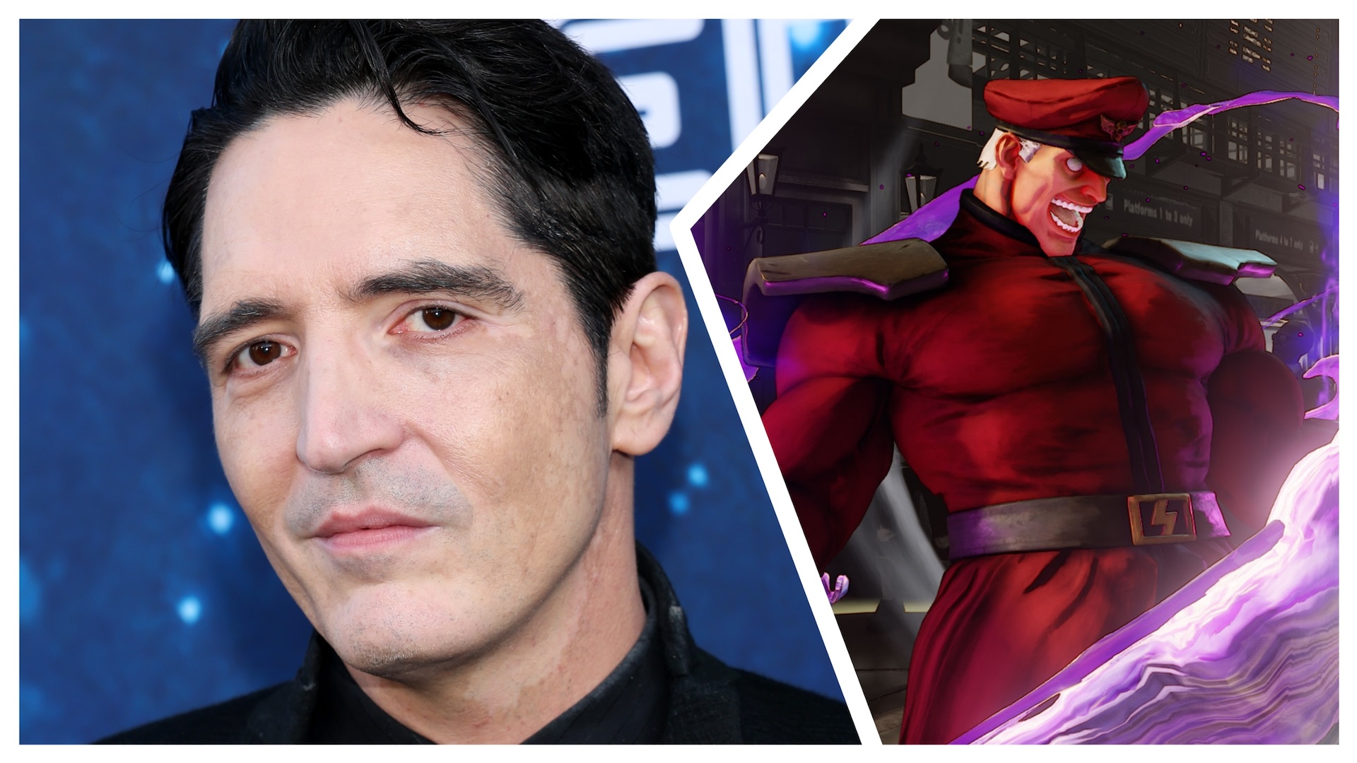 On the left is David Dastmalchian and on the right is M. Bison from Street Fighter