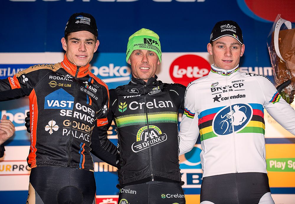 Wout van Aert (Bel), Sven Nys (Bel) and Mathieu van der Poel (Ned)