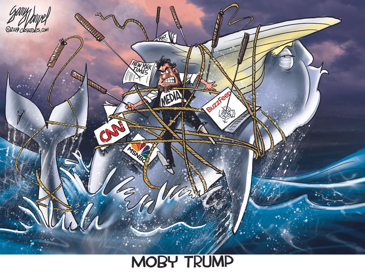 Political Cartoon U.S. Moby Dick Trump CNN MSNBC Buzzfeed