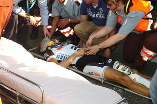 Sjef De Wilde (Veranda's Willems - Accent) is assisted by medics after a crash