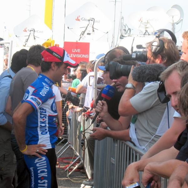 Carlos Barredo talks with the press in the mixed zone