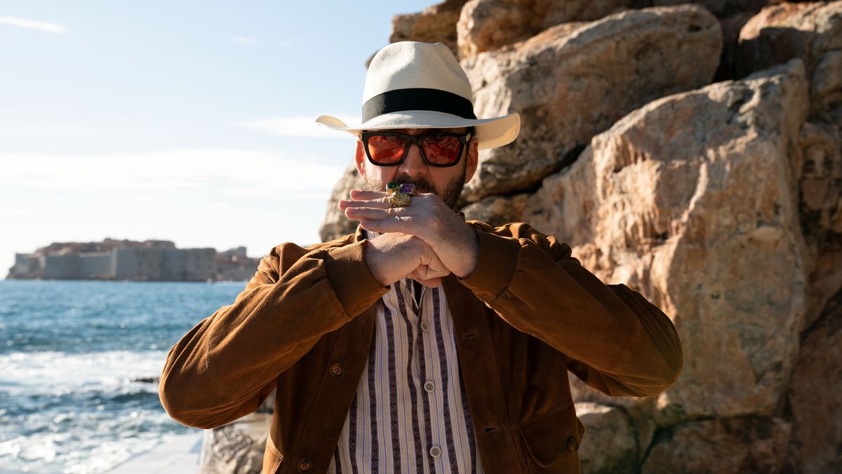 Nick Cage salutes Pedro Pascal&#039;s Javi as he arrives in Mallorca in The Unbearable Weight of Massive Talent