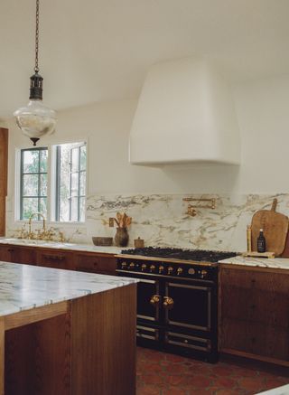 A marble kitchen with aga