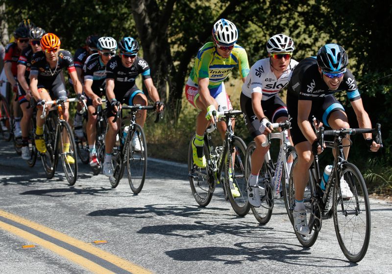 Philip Deignan (Team Sky) leading the chase back in the peloton