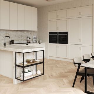 kitchen with white cabinet and worktop