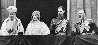 The first royal wedding in the house of Windsor. The Duke and Duchess of York on the balcony at Buckingham Palace after their marriage, April 1923. Queen Mary, the Duke and Duchess of York (the future Queen Elizabeth, the Queen Mother, and the future King George VI), and King George V. Credit: Print Collector/Getty Images