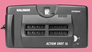 The front of the Kalimar Actionshot camera on a pink background