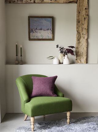 furniture - green chair in farmhouse living room