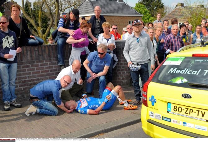James Van Landschoot receiving some help after a crash