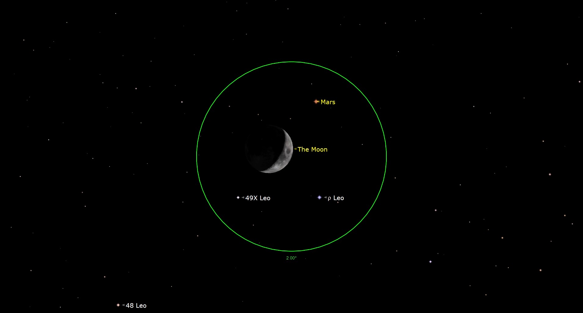 Night sky map showing a Crescent Moon Covers Mars.
