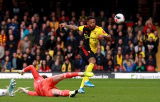 Andre Gray misses a chance from close range