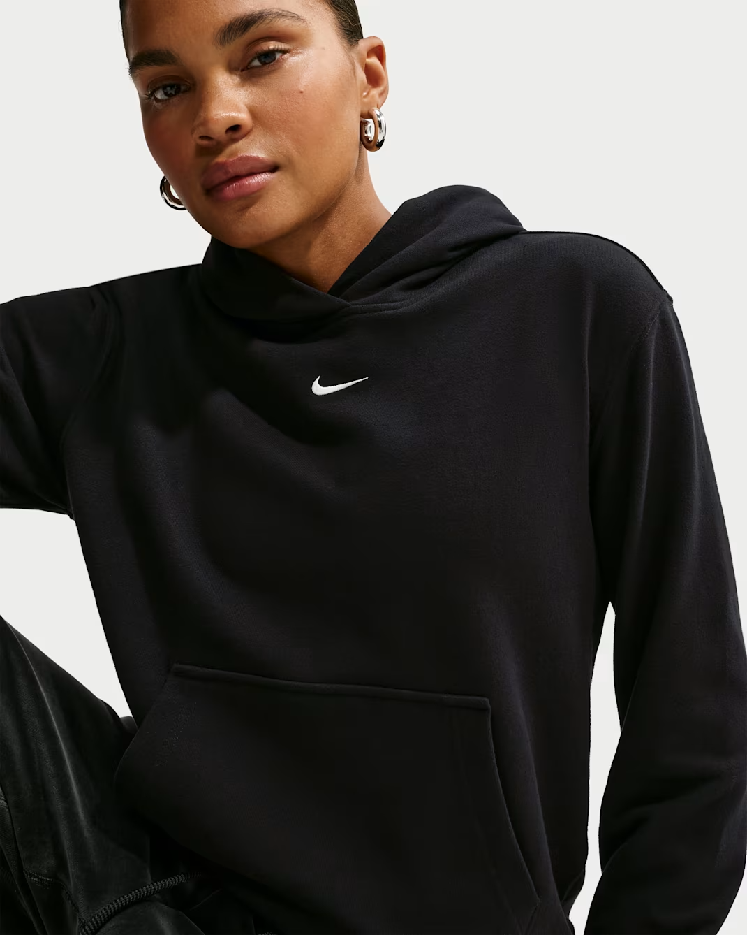 Nike Studio Fleece Lightweight &amp;quot;french Terry&amp;quot; Women's Pullover Hoodie - Total Black/sail - Size Xxs
