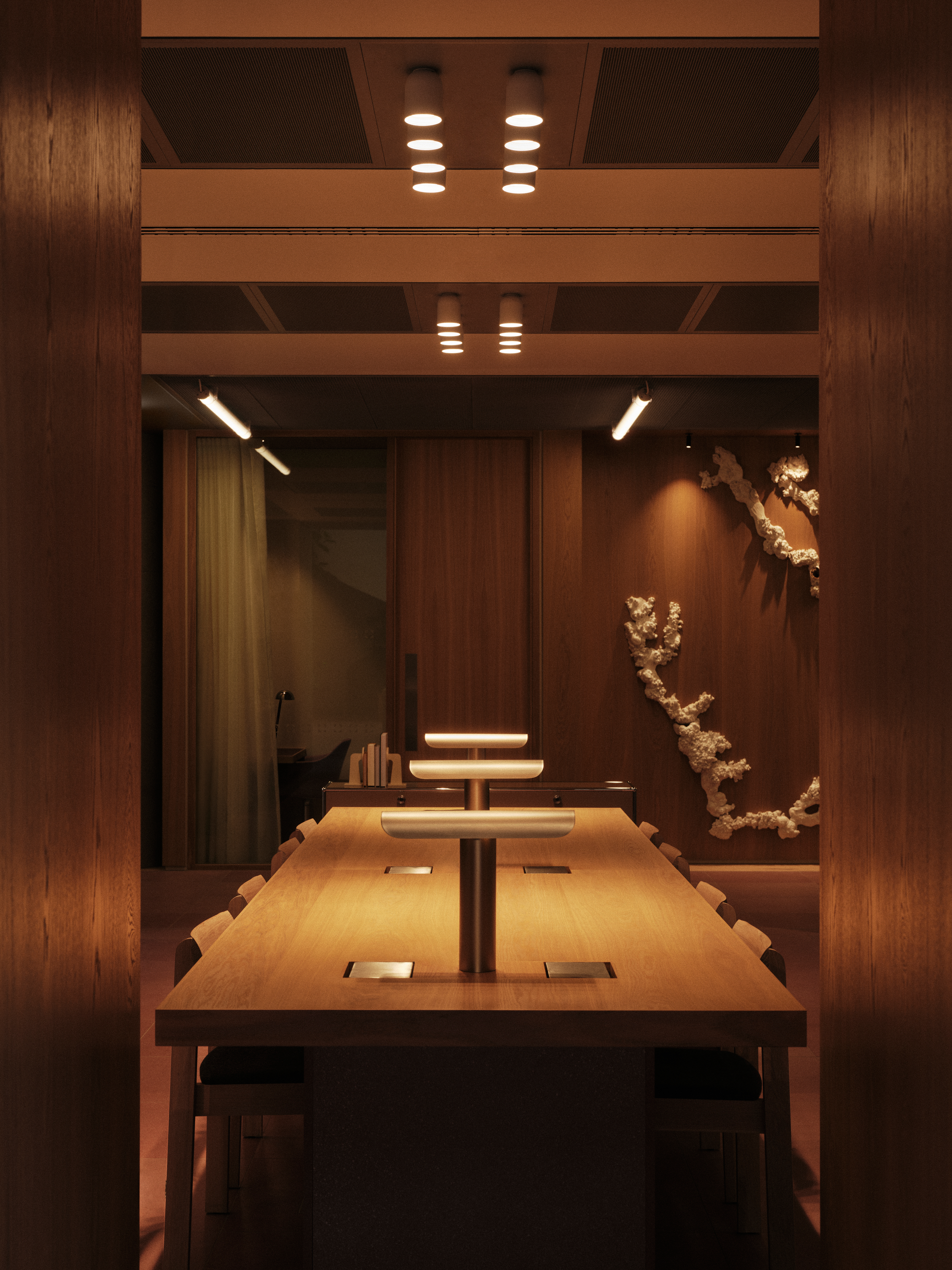 interior of Piercy&amp;amp;Co's Triton-Square, brown tones, timber materiality