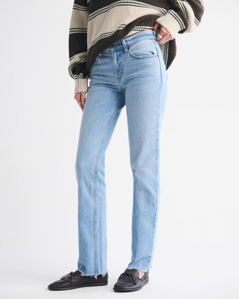 Mid Rise 90s Straight Frayed Hem Jean