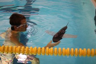 A protoype robotic fish in a pool