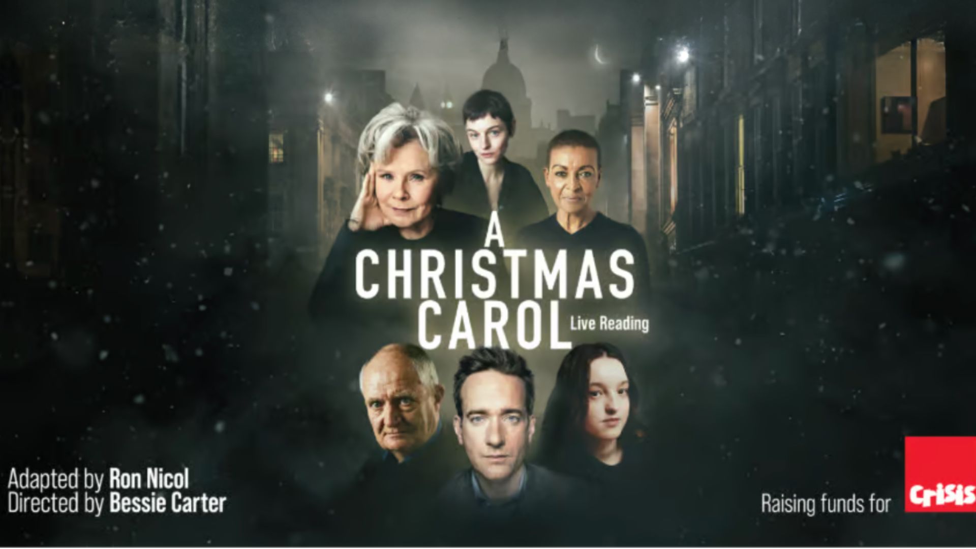 an image of the poster for the live reading which shows Imedla Staunton, Emma Corrin, Adjoa Andoh, Jim Broadbent, Matthew McFayden, and Bela Ramsey