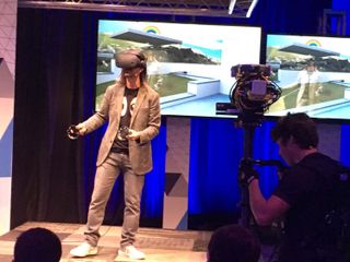 Microsoft's Alex Kipman shows off mixed reality in the Windows 10 Fall Creators Update. (Credit: Philip Michaels/Tom's Guide)