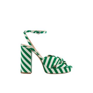 Green and white striped platform heels