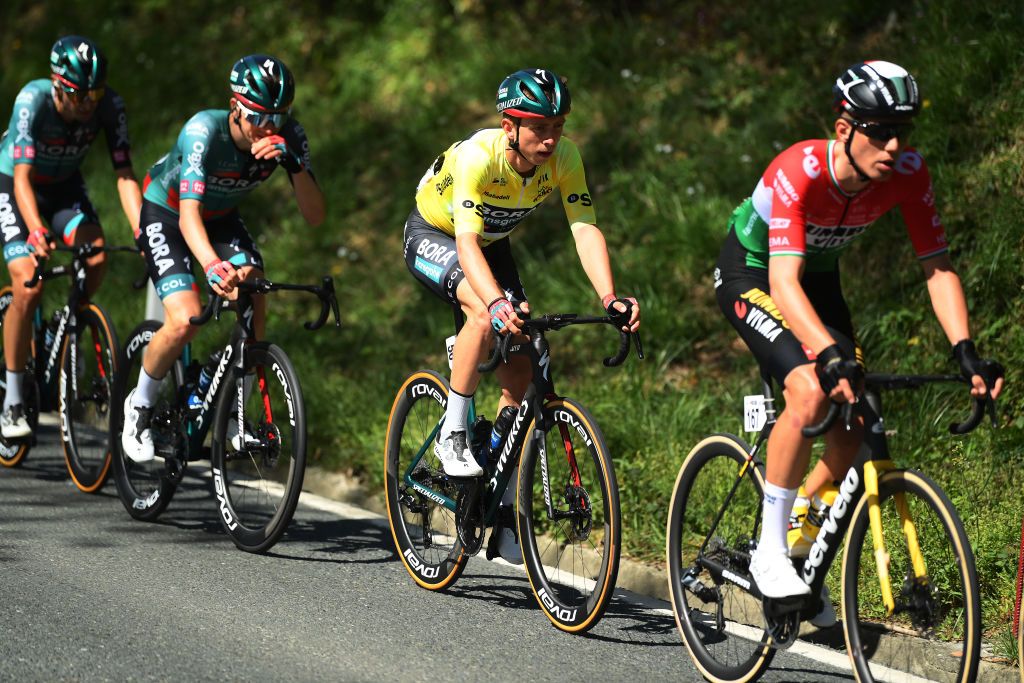 AMASAVILLABONA SPAIN APRIL 05 Ide Schelling of The Netherlands and Team BORAHansgrohe Yellow Leader Jersey competes during the 62nd Itzulia Basque Country Stage 3 a 1539km stage from Errenteria to AmasaVillabona 167m UCIWT on April 05 2023 in AmasaVillabona Spain Photo by David RamosGetty Images