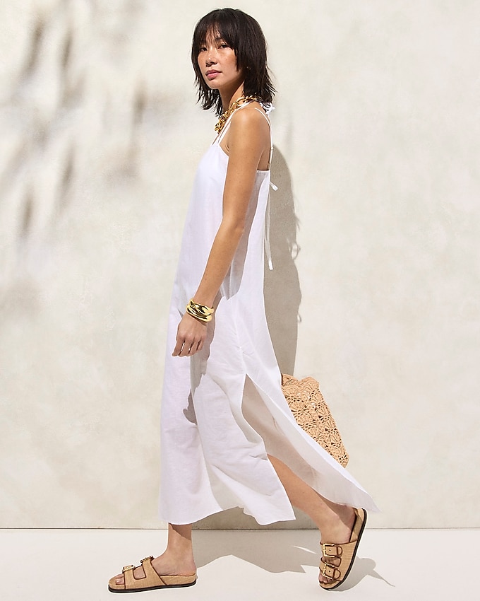 Linen-Cotton Blend Tie-Back Midi Dress