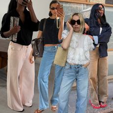 a collage of influencer outfit images featuring the top summer denim trends of 2026