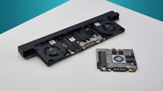 Framework 16 gaming laptop's RX 7700S GPU module with the expansion bay