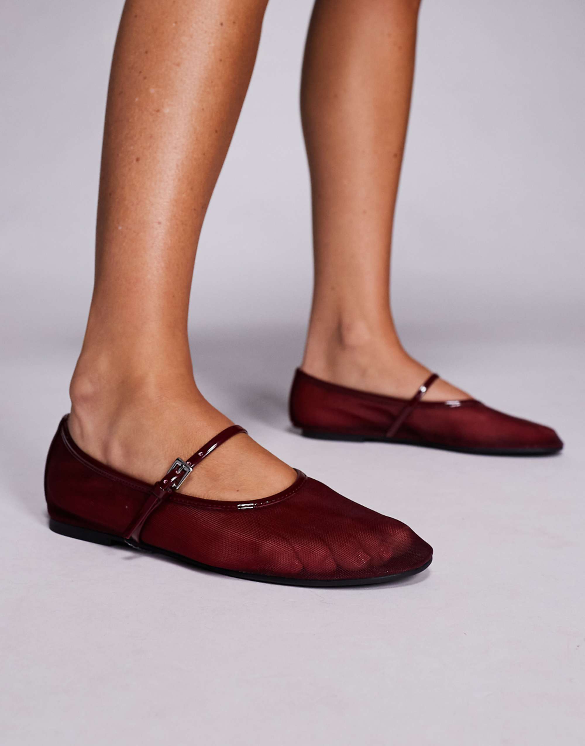 Steve Madden Sepia Buckle Detail Ballet Flats in Mesh Cherry Red