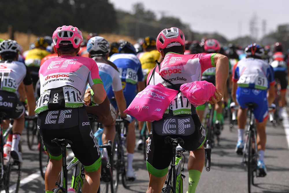 EF-Drapac riders fuel up for the long ride to La Covatilla during stage 9 at the Vuelta