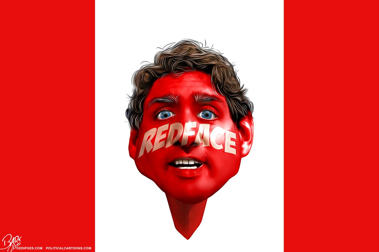 Political Cartoon World Justin Trudeau brownface scandal