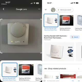Screenshot of Google Lens scanning thermostat