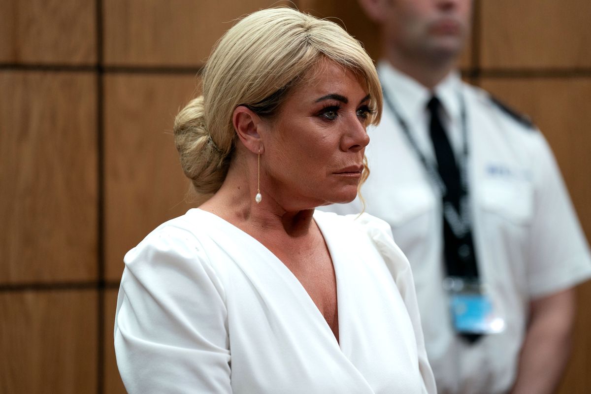 Sharon Watts on the witness stand in the courtroom at Dean&#039;s trial