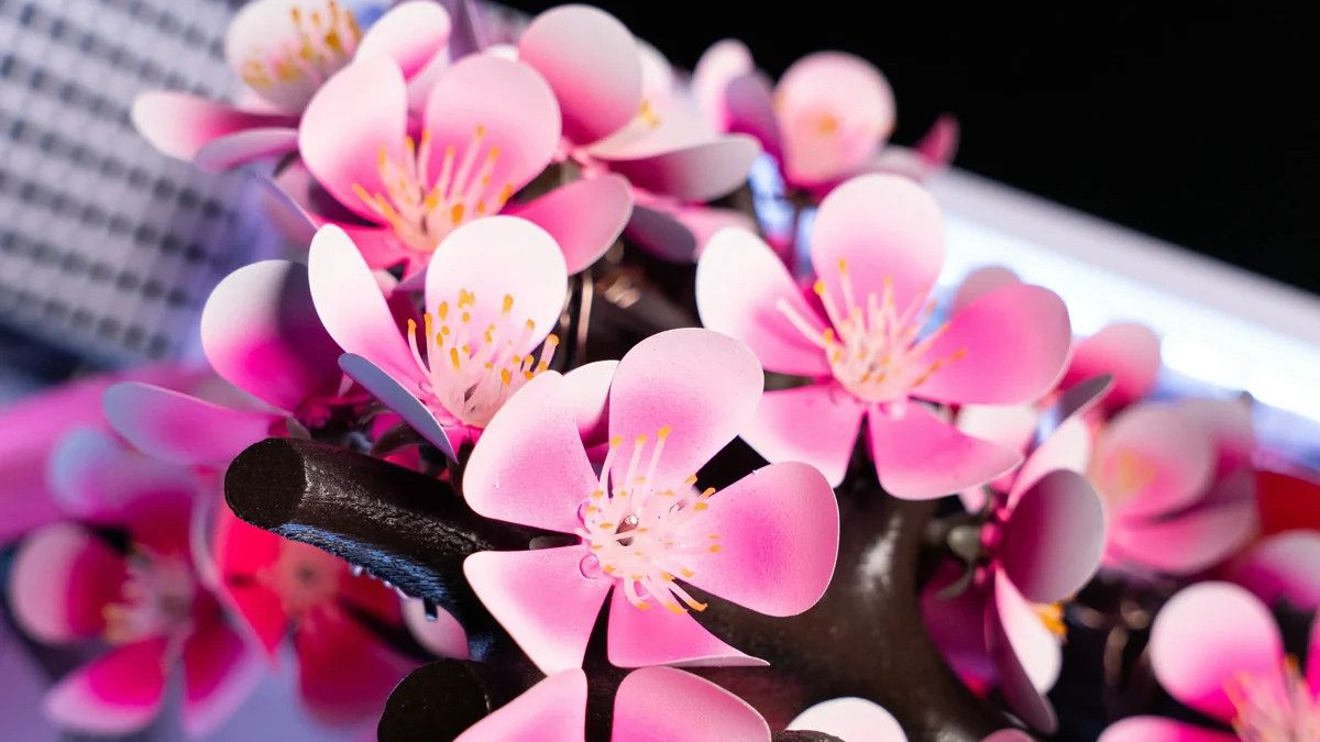 Aftershock Cherry Bloom PC close up of metal flowers