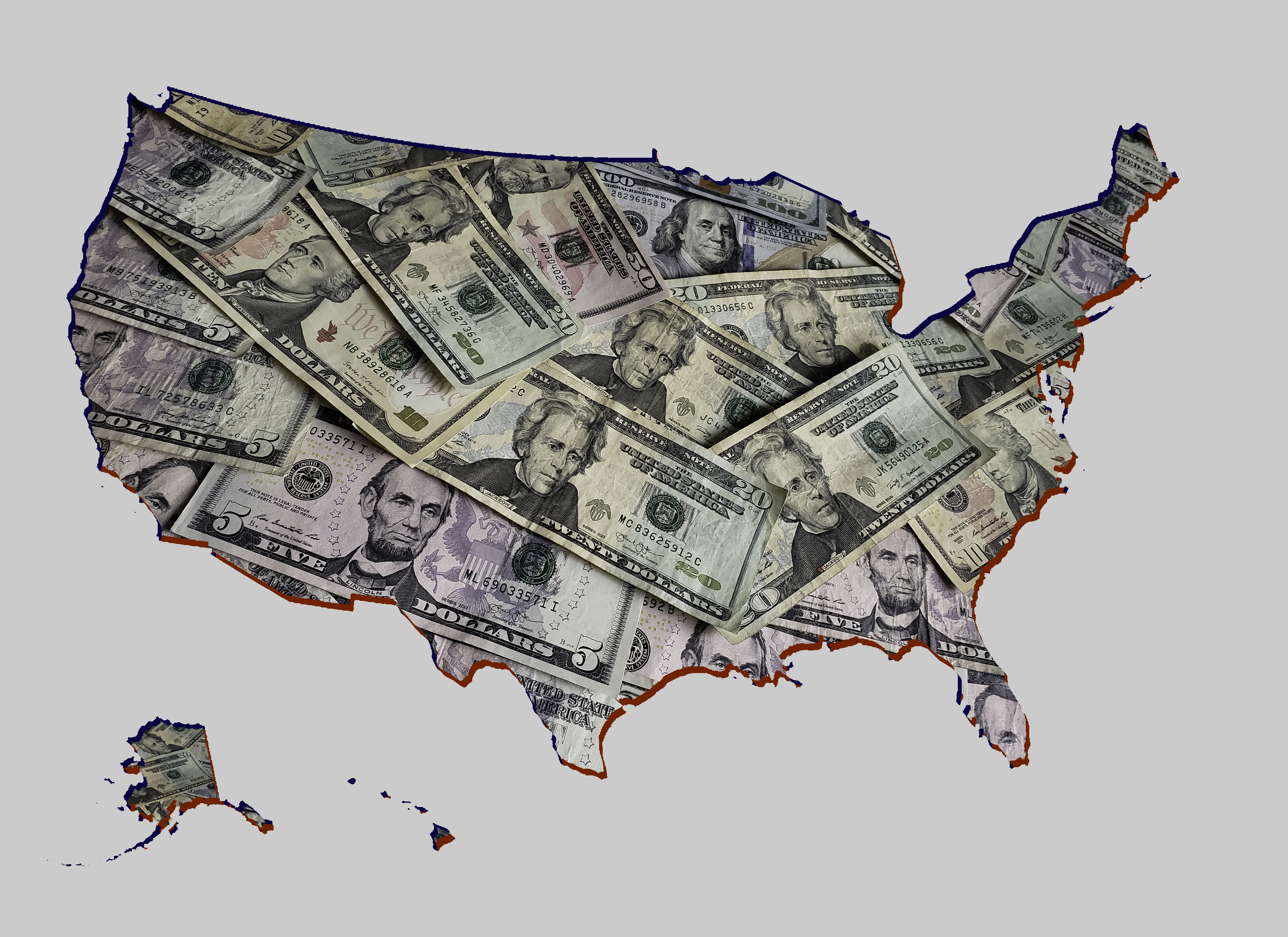us map depicted as us currency