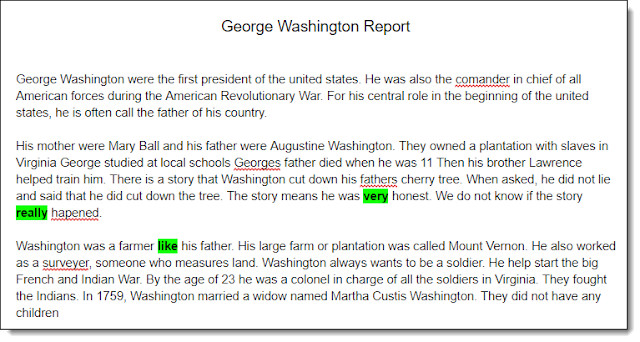 "George Washington Report" sample highlighting screenshot